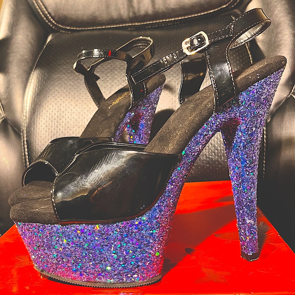 Pleasers- Blue Glitter/Pleather